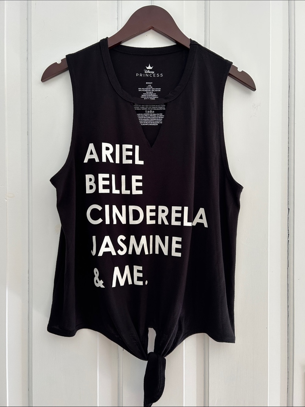 Disney funny cute Black Tank Top with White Princess Name Print and Front Tie
